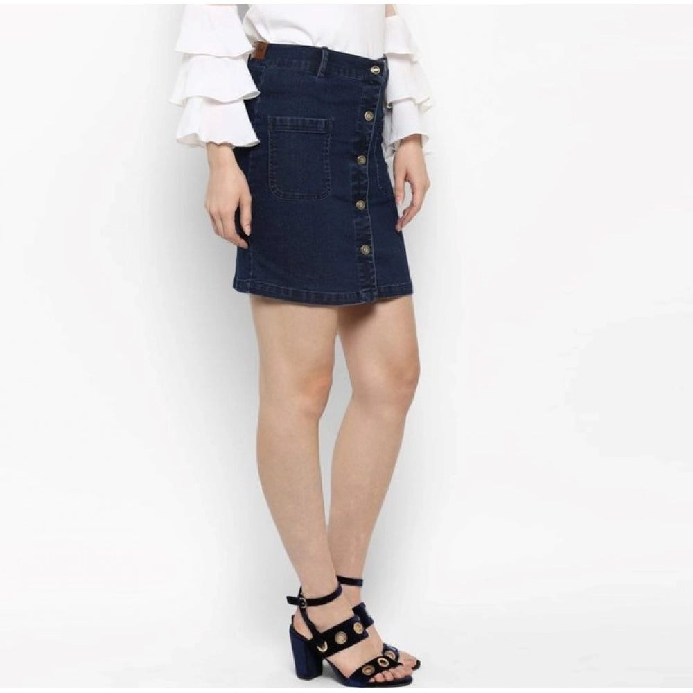 Versatile Women's Denim Front Button Buttoned Skirt