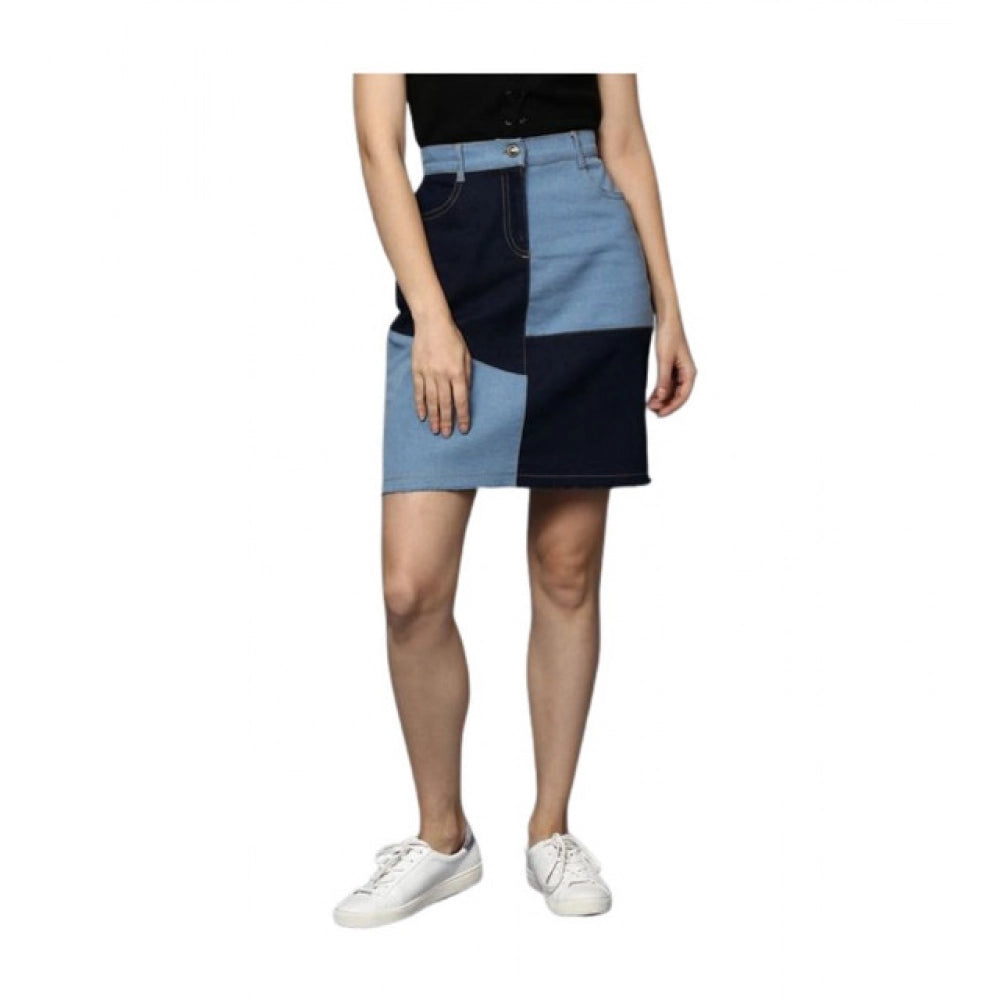 Versatile Women's Denim Brick Style Buttoned Skirt