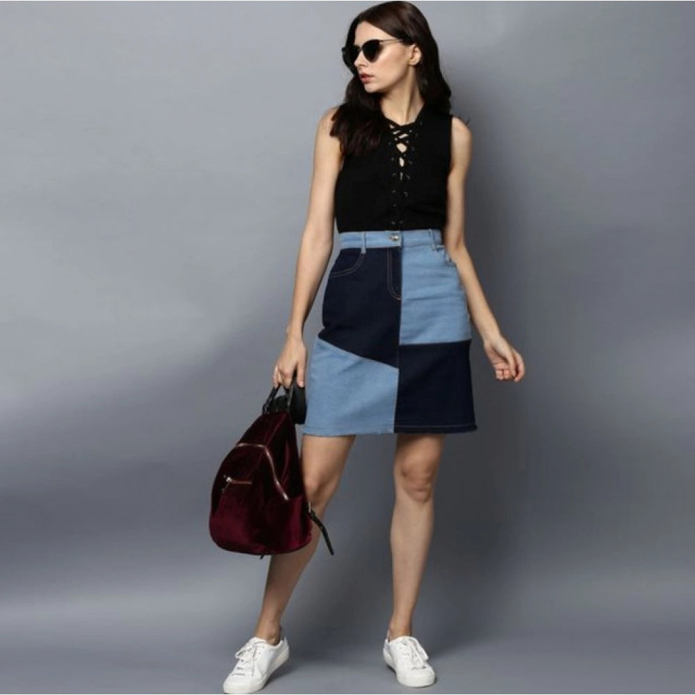 Versatile Women's Denim Brick Style Buttoned Skirt