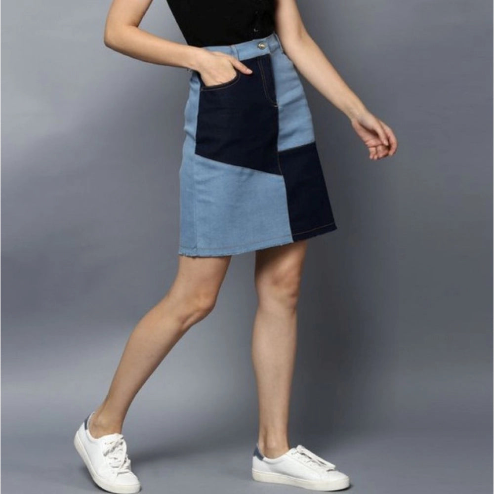 Versatile Women's Denim Brick Style Buttoned Skirt