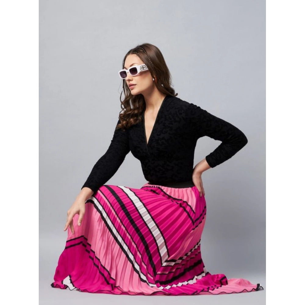 Voguish Women's Satin Pleated Elasticated Skirt