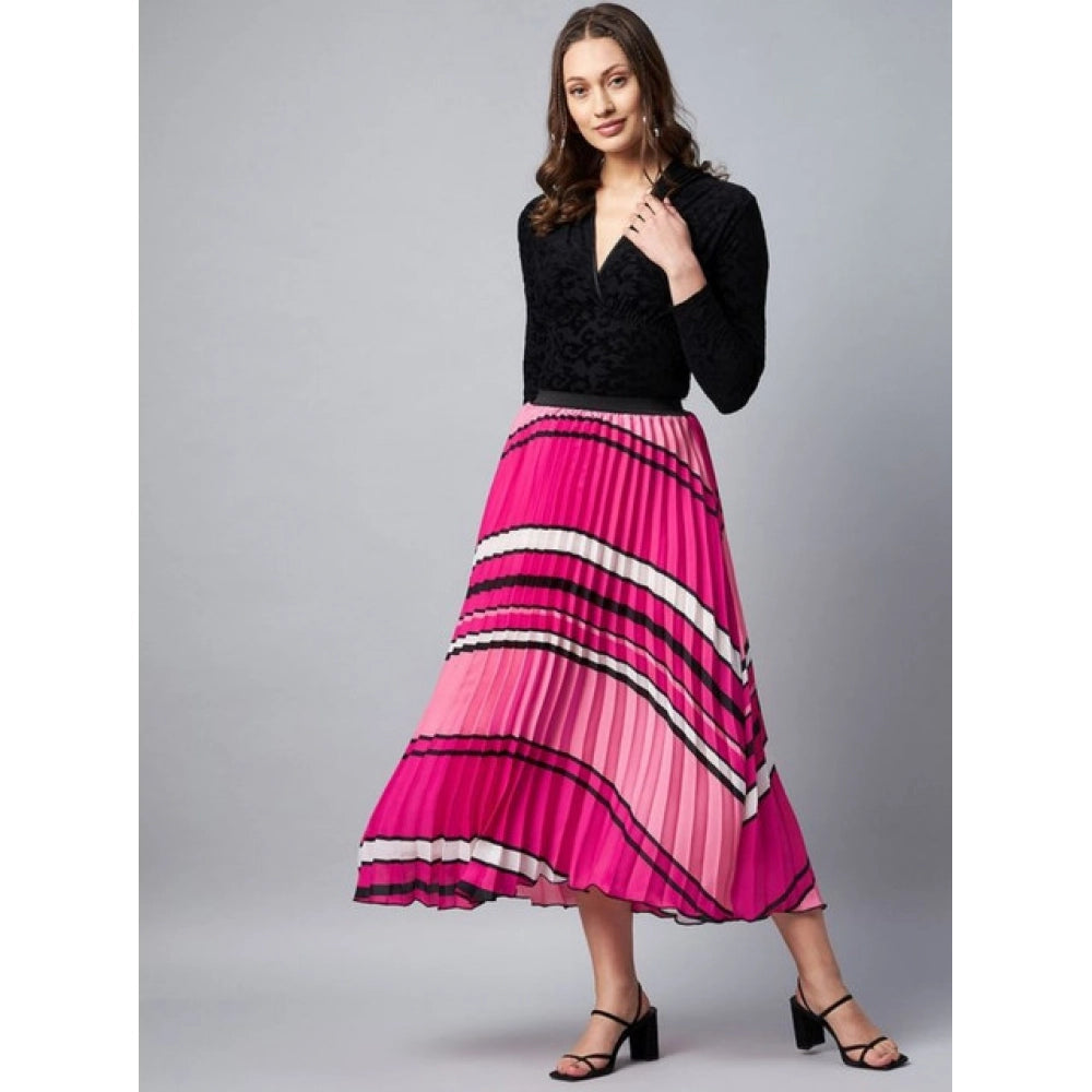 Voguish Women's Satin Pleated Elasticated Skirt