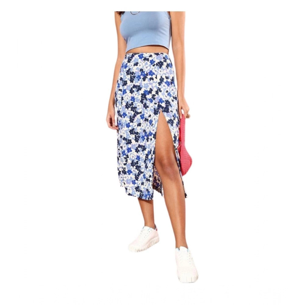 Elegant Women's Polyester Floral Side Zip Skirt