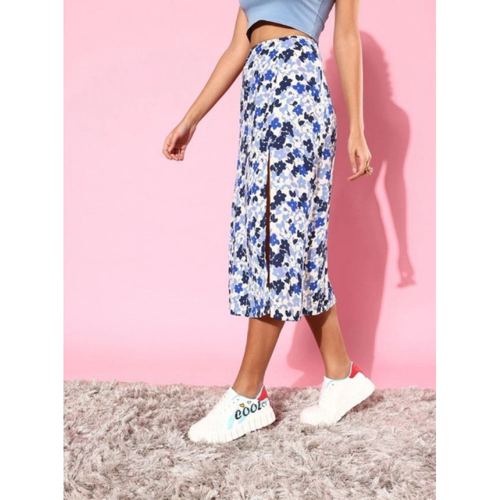 Elegant Women's Polyester Floral Side Zip Skirt