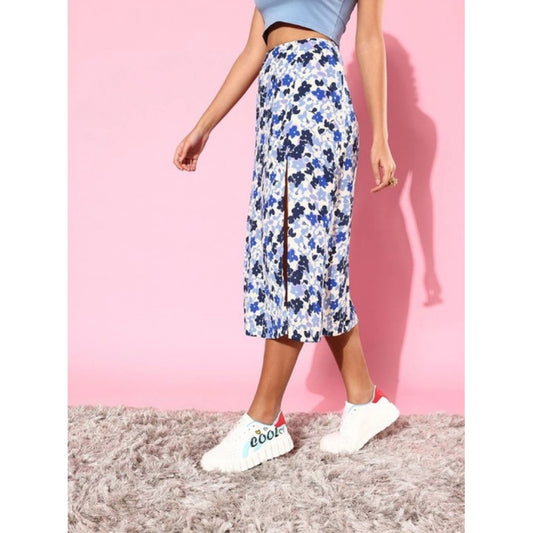 Elegant Women's Polyester Floral Side Zip Skirt