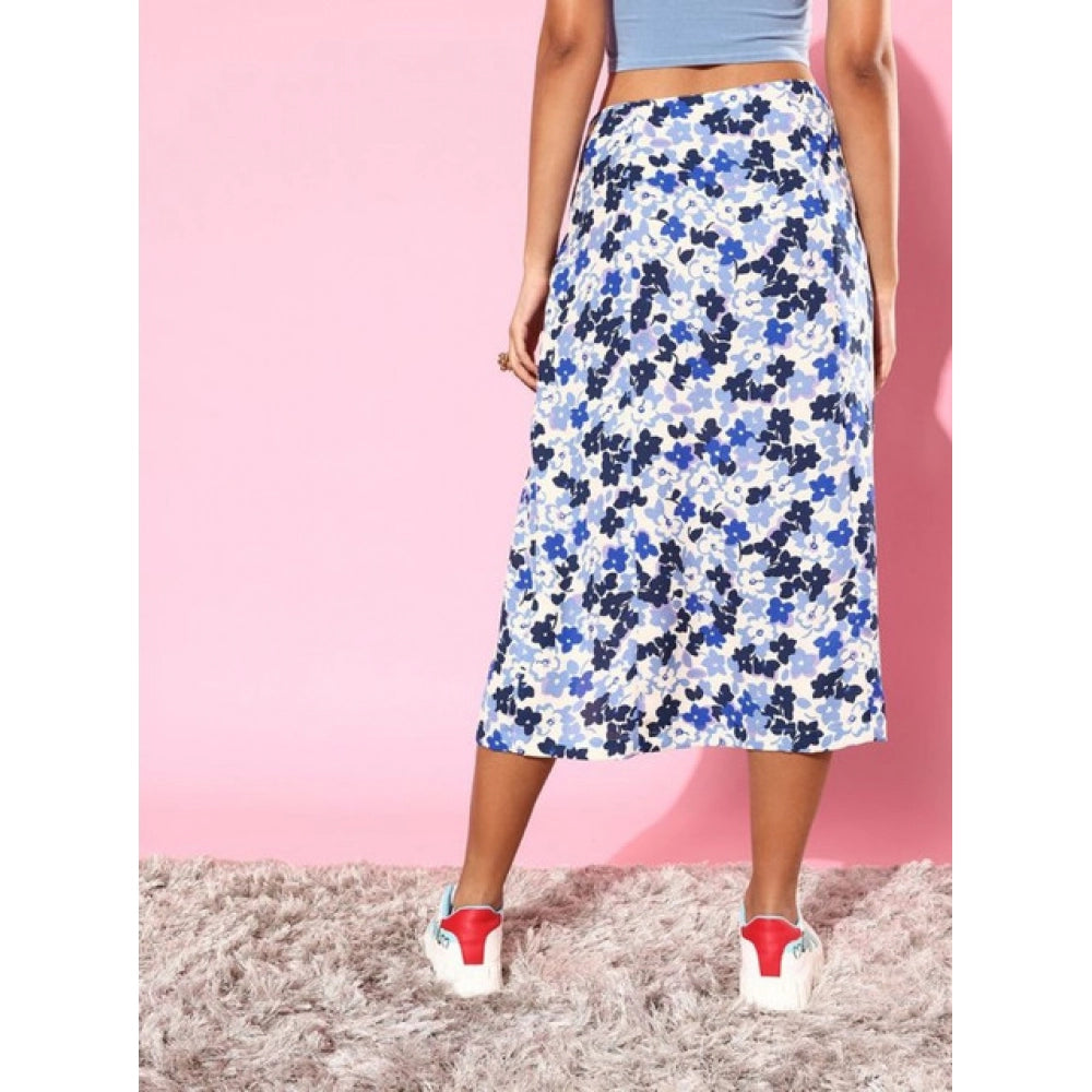 Elegant Women's Polyester Floral Side Zip Skirt