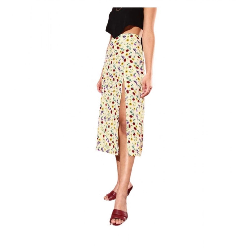 Elegant Women's Polyester Floral Side Zip Skirt
