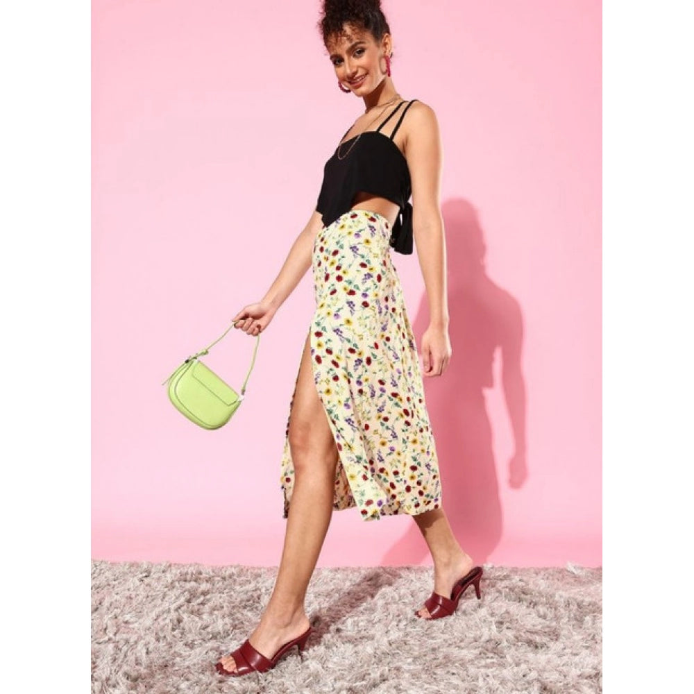 Elegant Women's Polyester Floral Side Zip Skirt