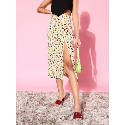 Elegant Women's Polyester Floral Side Zip Skirt