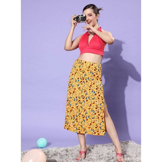 Elegant Women's Polyester Floral Side Zip Skirt