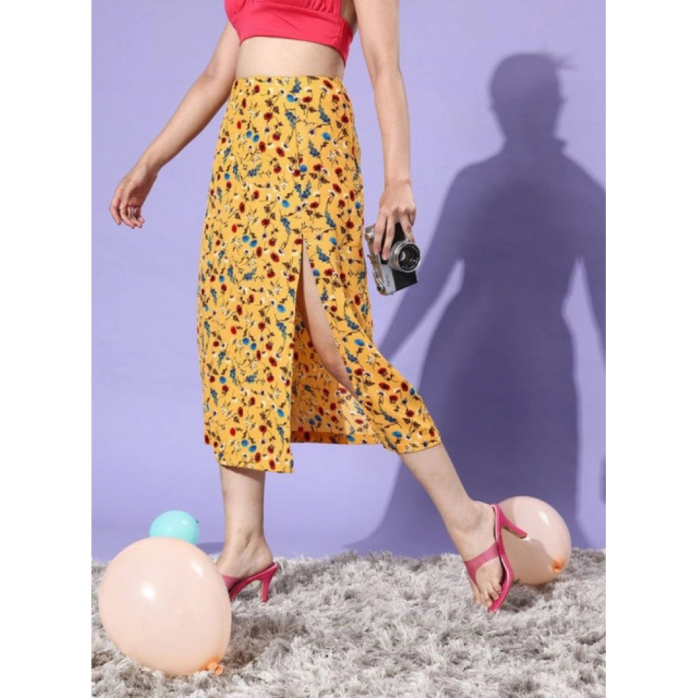 Elegant Women's Polyester Floral Side Zip Skirt