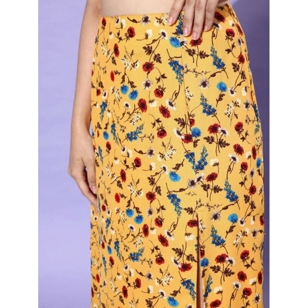 Elegant Women's Polyester Floral Side Zip Skirt