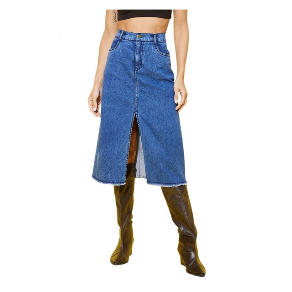 Magnificent Women's Denim Solid Buttoned Skirt
