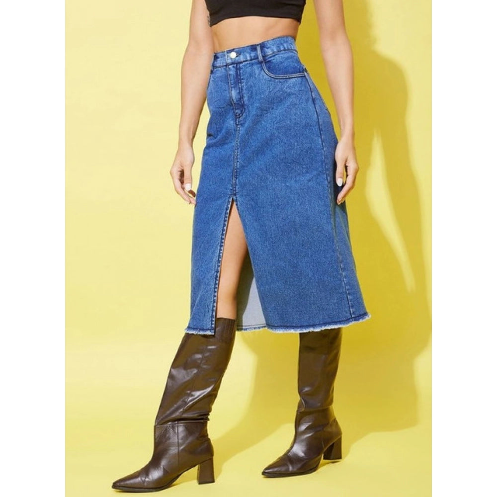 Magnificent Women's Denim Solid Buttoned Skirt