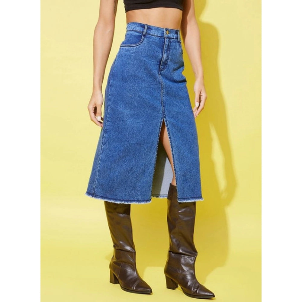 Magnificent Women's Denim Solid Buttoned Skirt