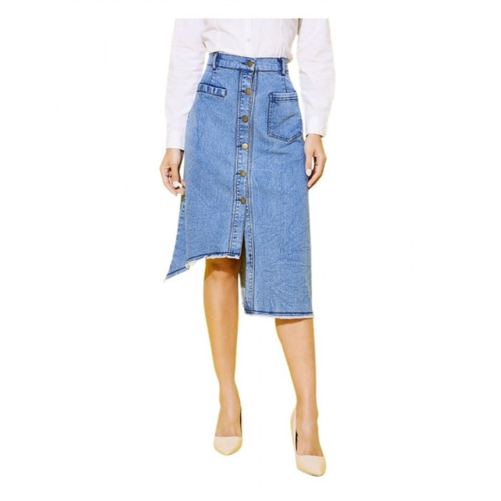 Magnificent Women's Denim Hi Lo Buttoned Skirt