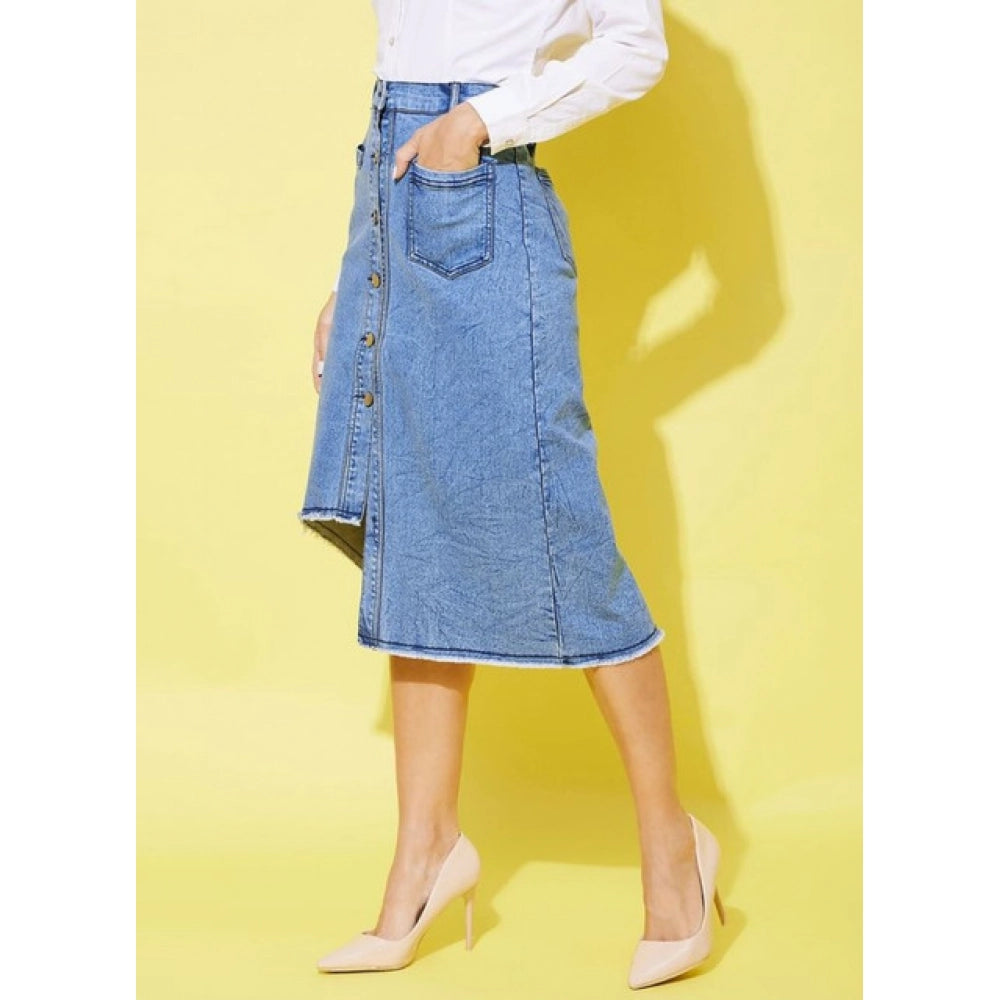 Magnificent Women's Denim Hi Lo Buttoned Skirt