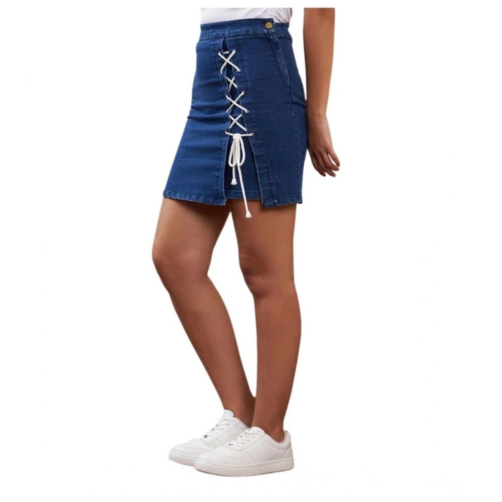 Magnificent Women's Denim Lycra Solid Button Skirt