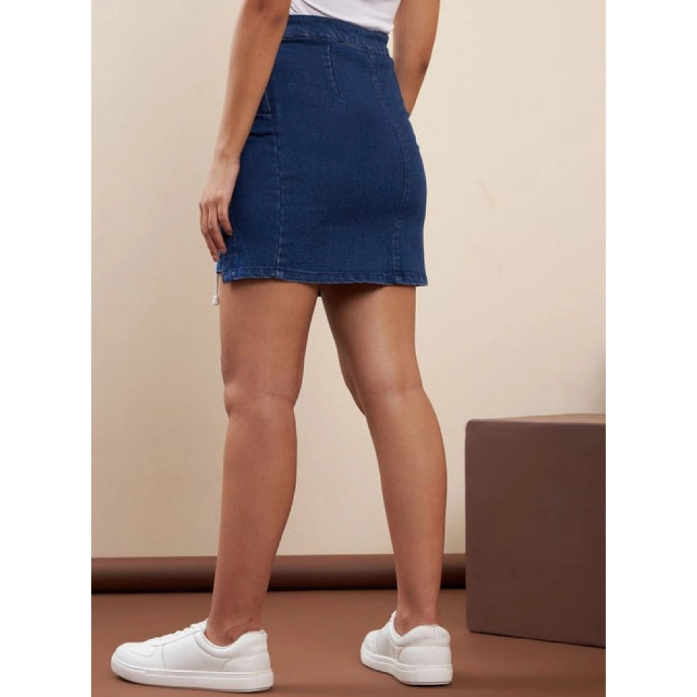 Magnificent Women's Denim Lycra Solid Button Skirt