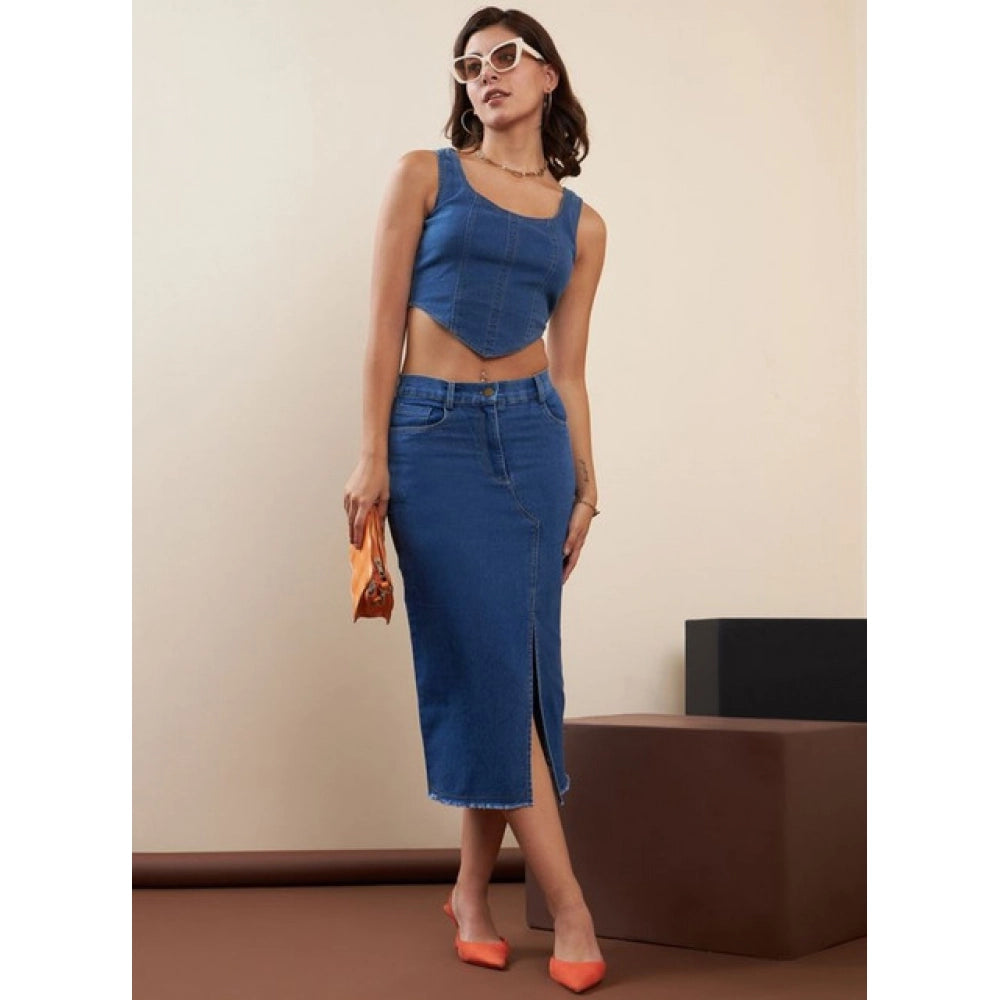 Marvellous Women's Denim Lycra Solid Button Skirt
