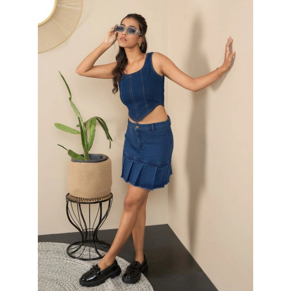 Magnificent Women's Denim Washed Buttoned Skirt