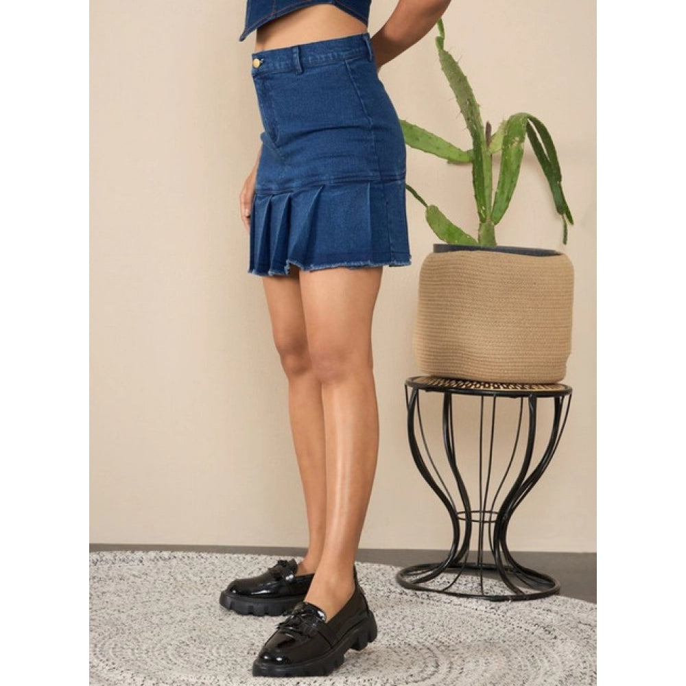 Magnificent Women's Denim Washed Buttoned Skirt
