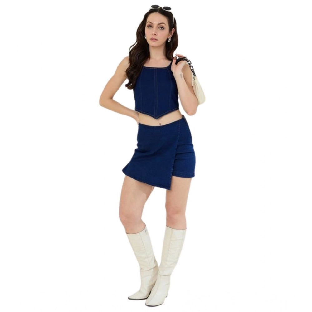 Ravishing Women's Denim Lycra Solid Zip Closure Skorts