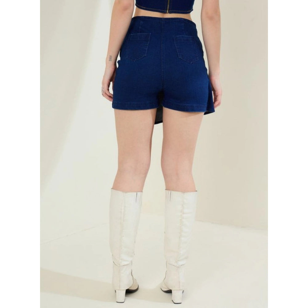Ravishing Women's Denim Lycra Solid Zip Closure Skorts