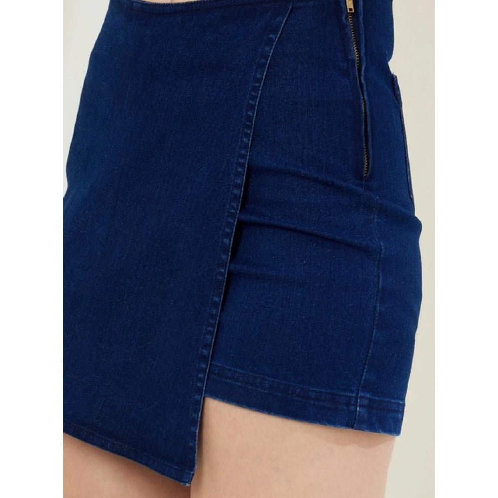 Ravishing Women's Denim Lycra Solid Zip Closure Skorts