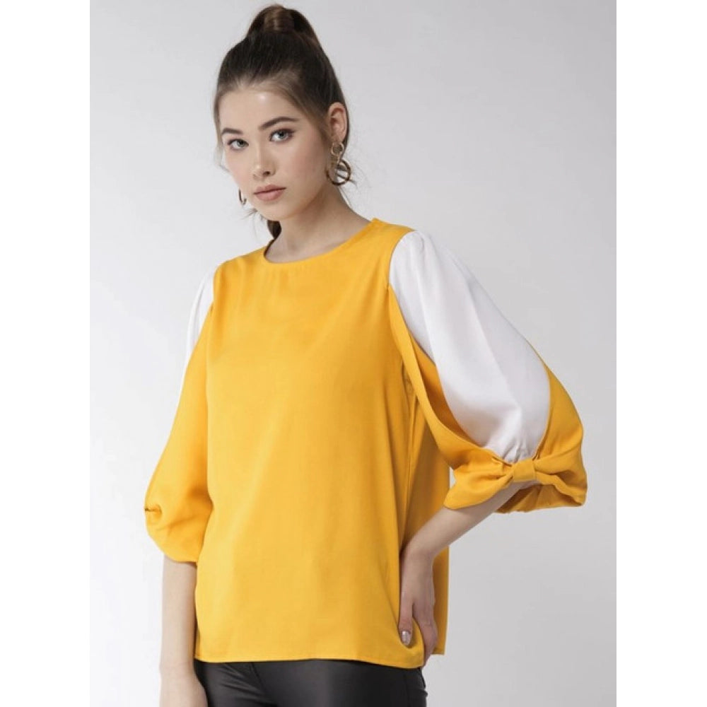 Versatile Women's Polyester Colour Block Slit Sleeve Top