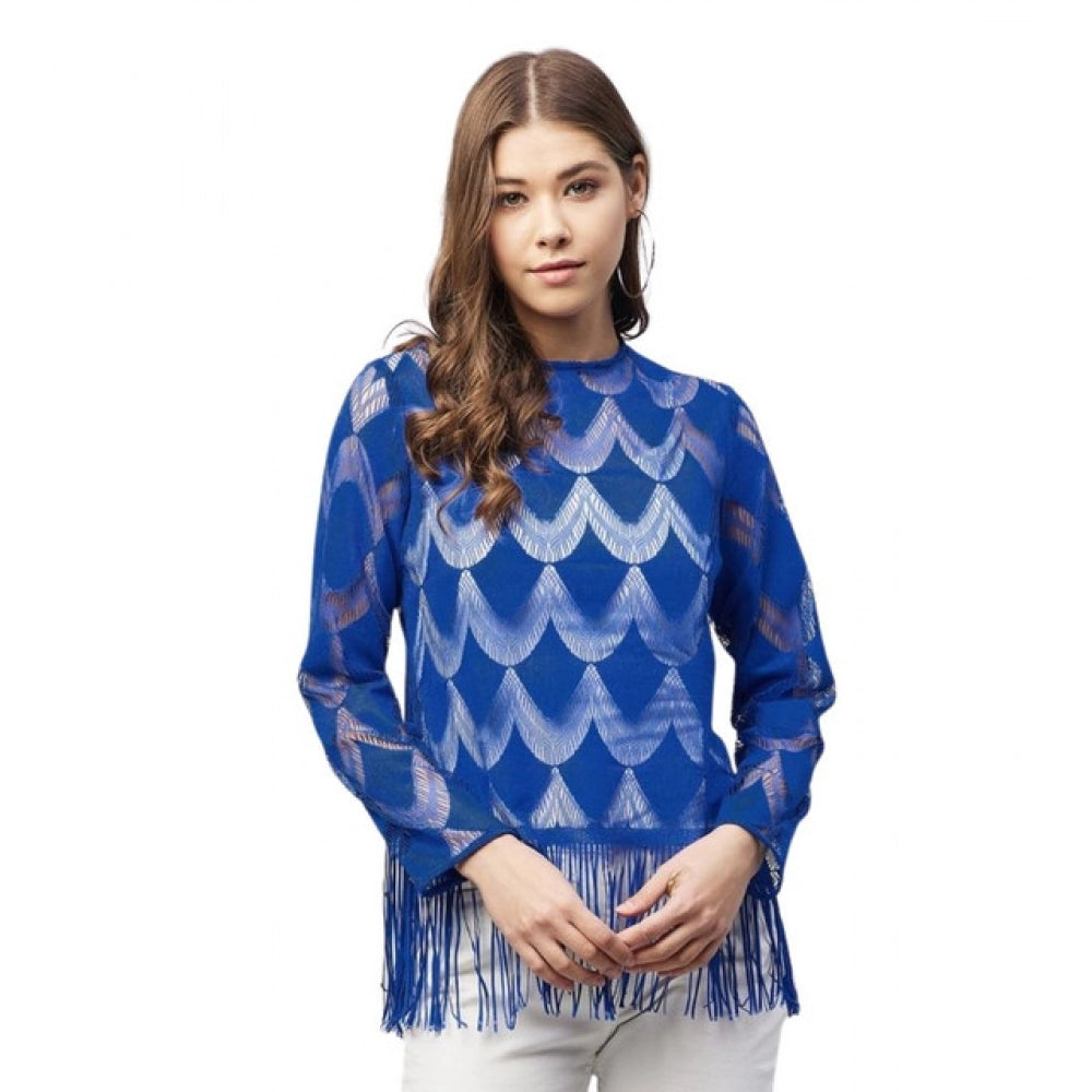 Lovely Women's Lace Self Design Long Sleeves Top