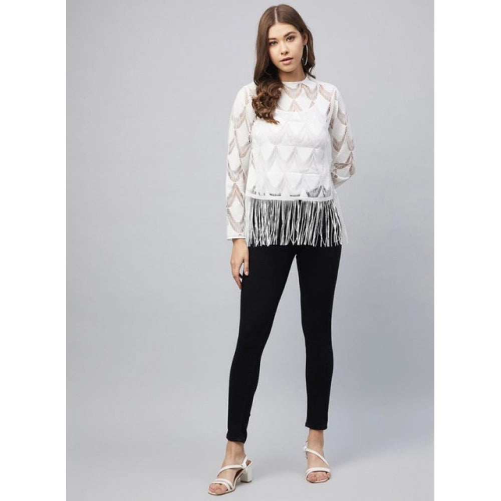 Lovely Women's Lace Self Design Short Sleeve Top