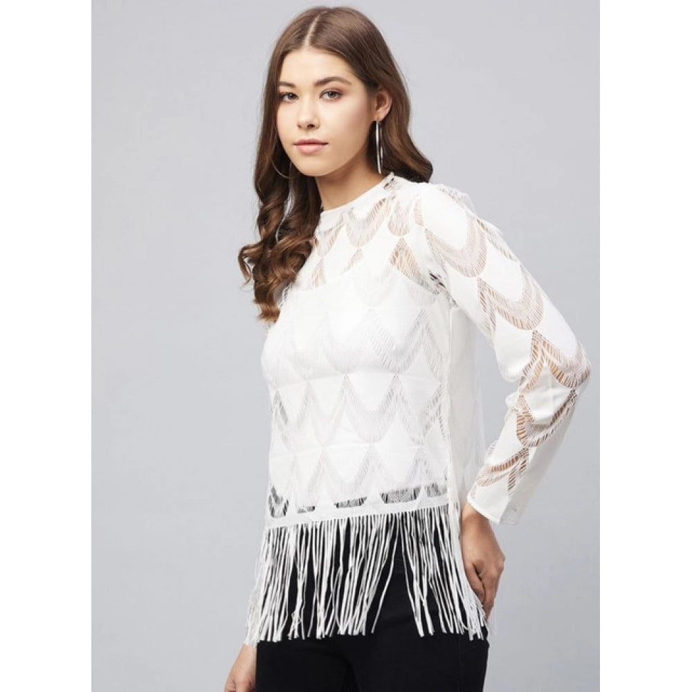 Lovely Women's Lace Self Design Short Sleeve Top