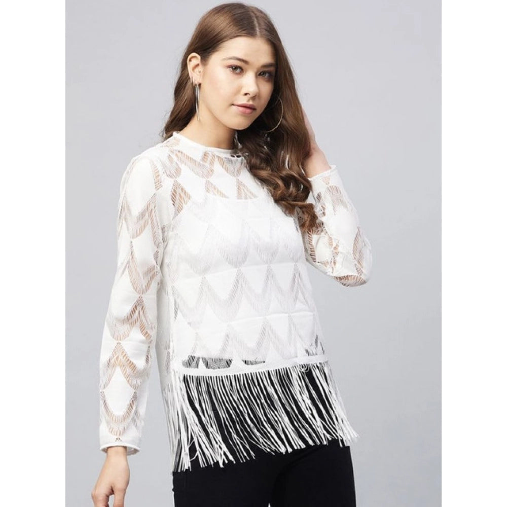 Lovely Women's Lace Self Design Short Sleeve Top