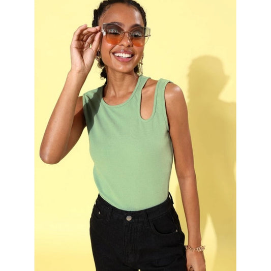 Alluring Women's Polyester Lycra Solid Sleeveless Top