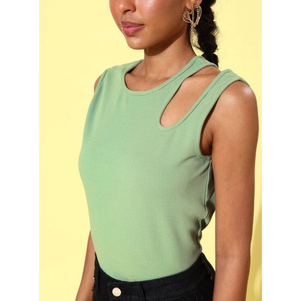 Alluring Women's Polyester Lycra Solid Sleeveless Top