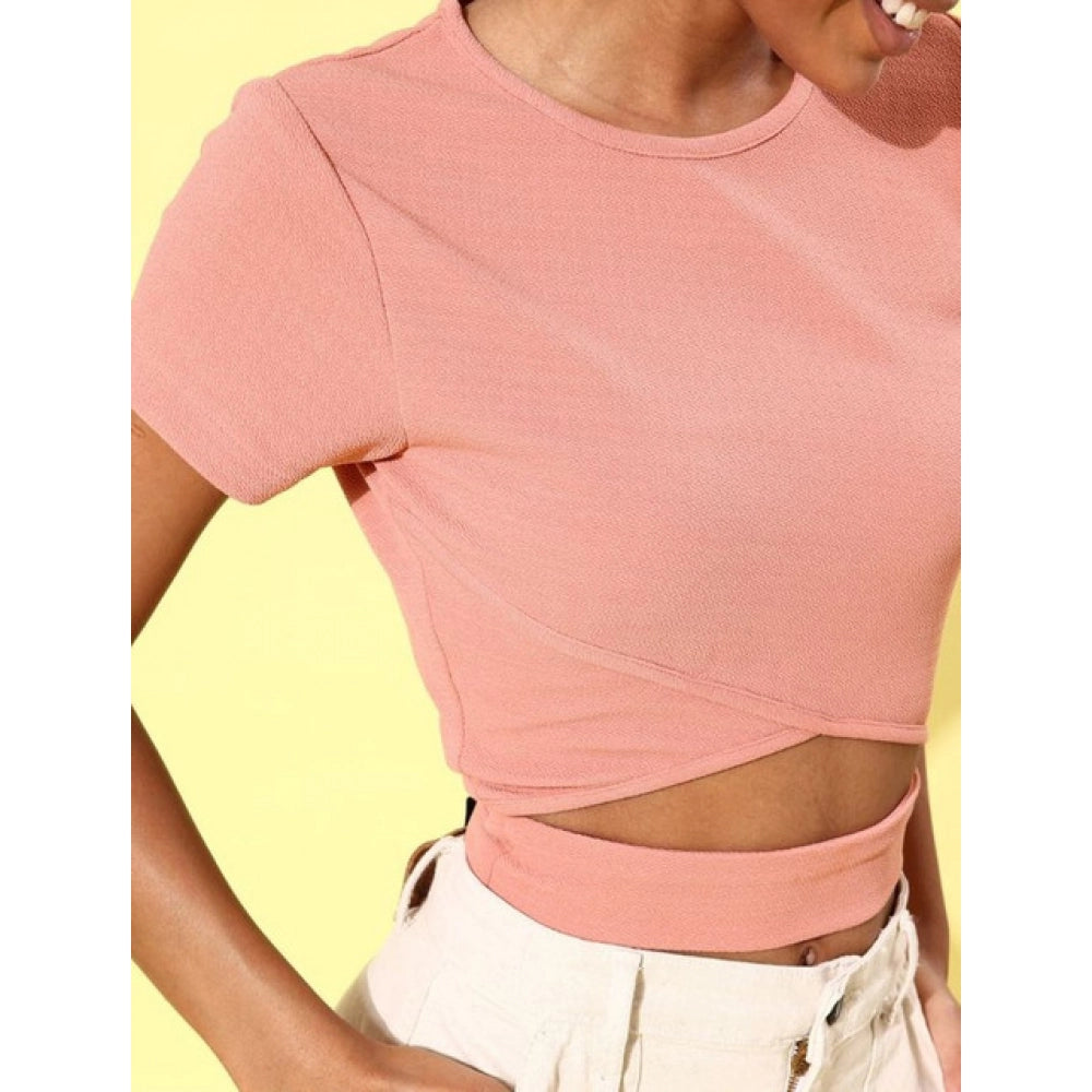 Alluring Women's Polyester Lycra Solid Short Sleeve Top