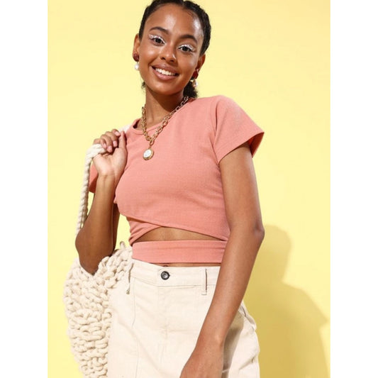 Alluring Women's Polyester Lycra Solid Short Sleeve Top