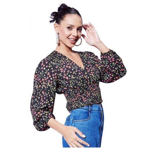 Fashionable Women's Polyester Floral Long Sleeves Top