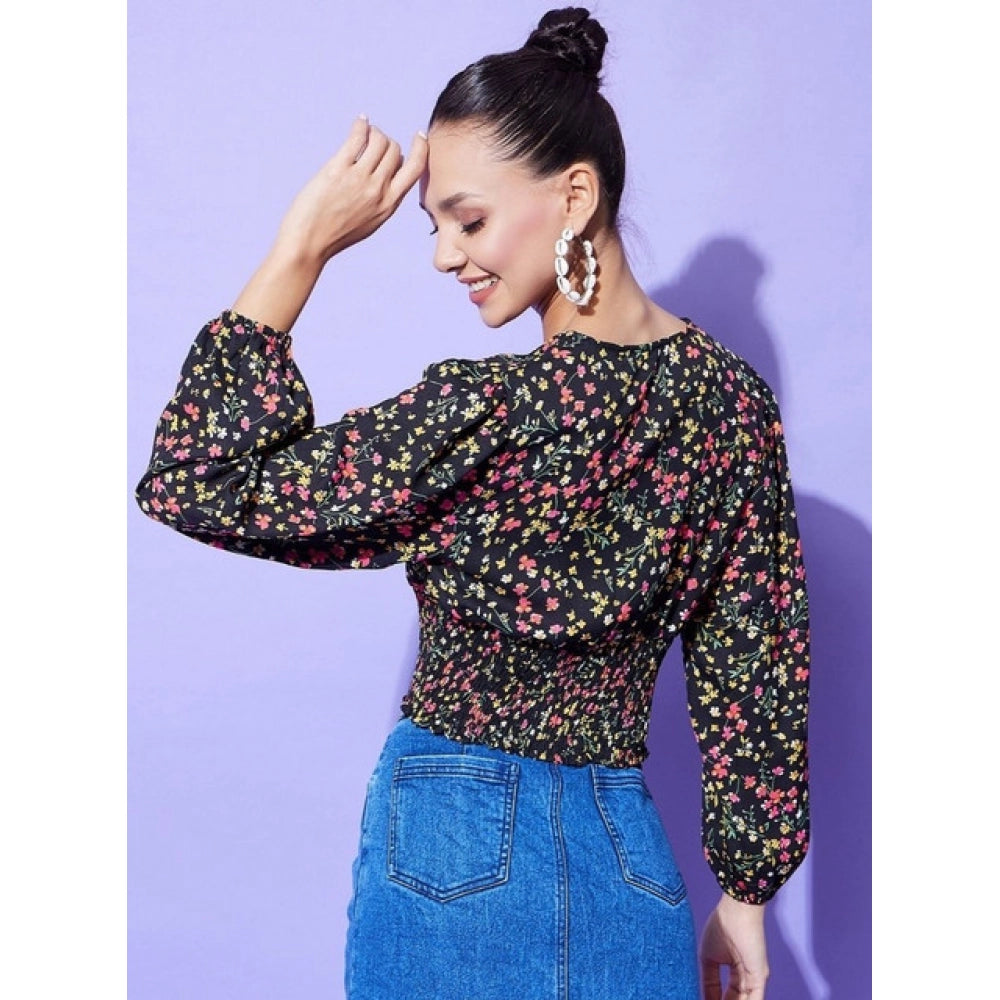 Fashionable Women's Polyester Floral Long Sleeves Top