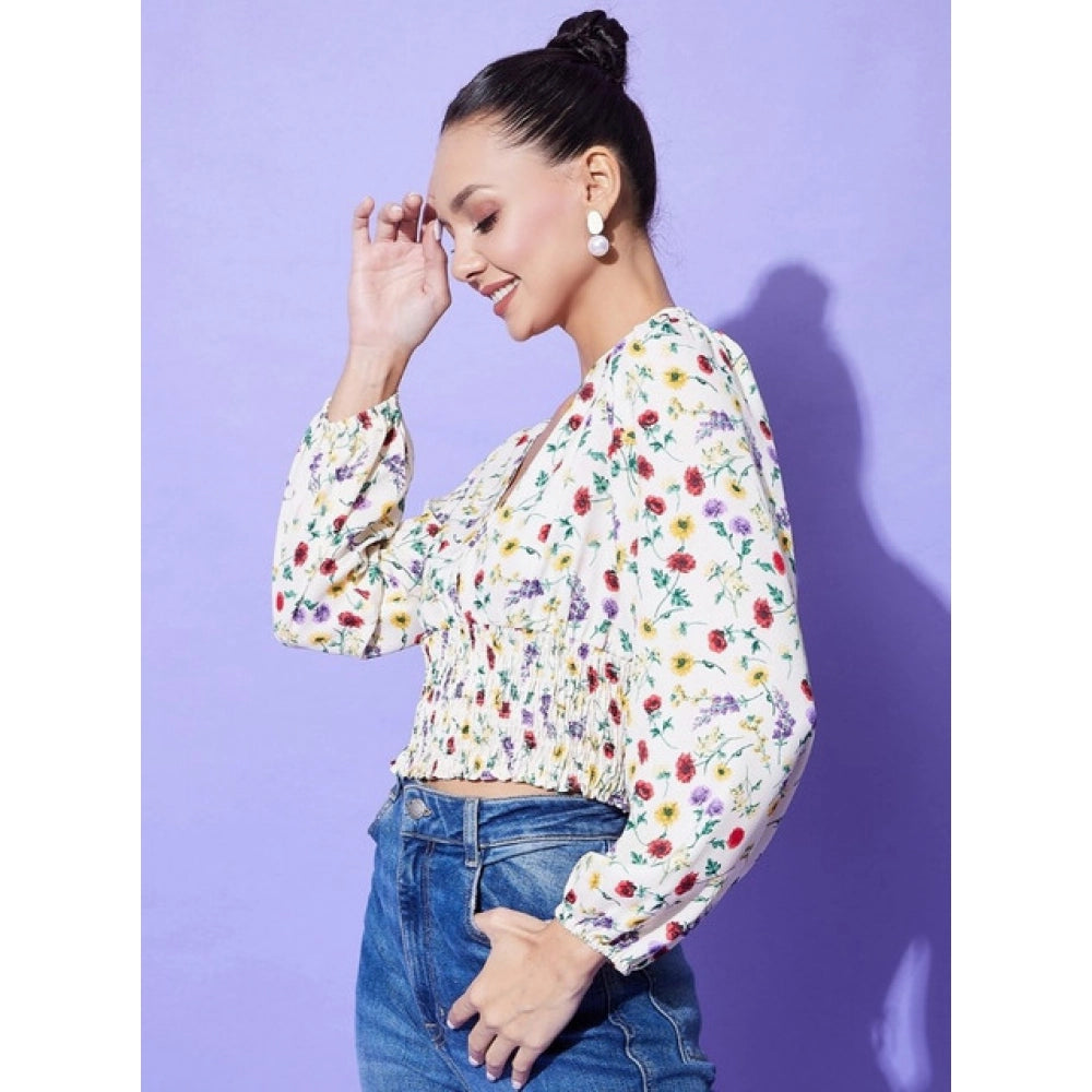 Fashionable Women's Polyester Floral Long Sleeves Top