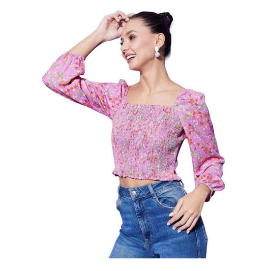 Fashionable Women's Polyester Floral Long Sleeves Top
