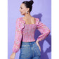 Fashionable Women's Polyester Floral Long Sleeves Top