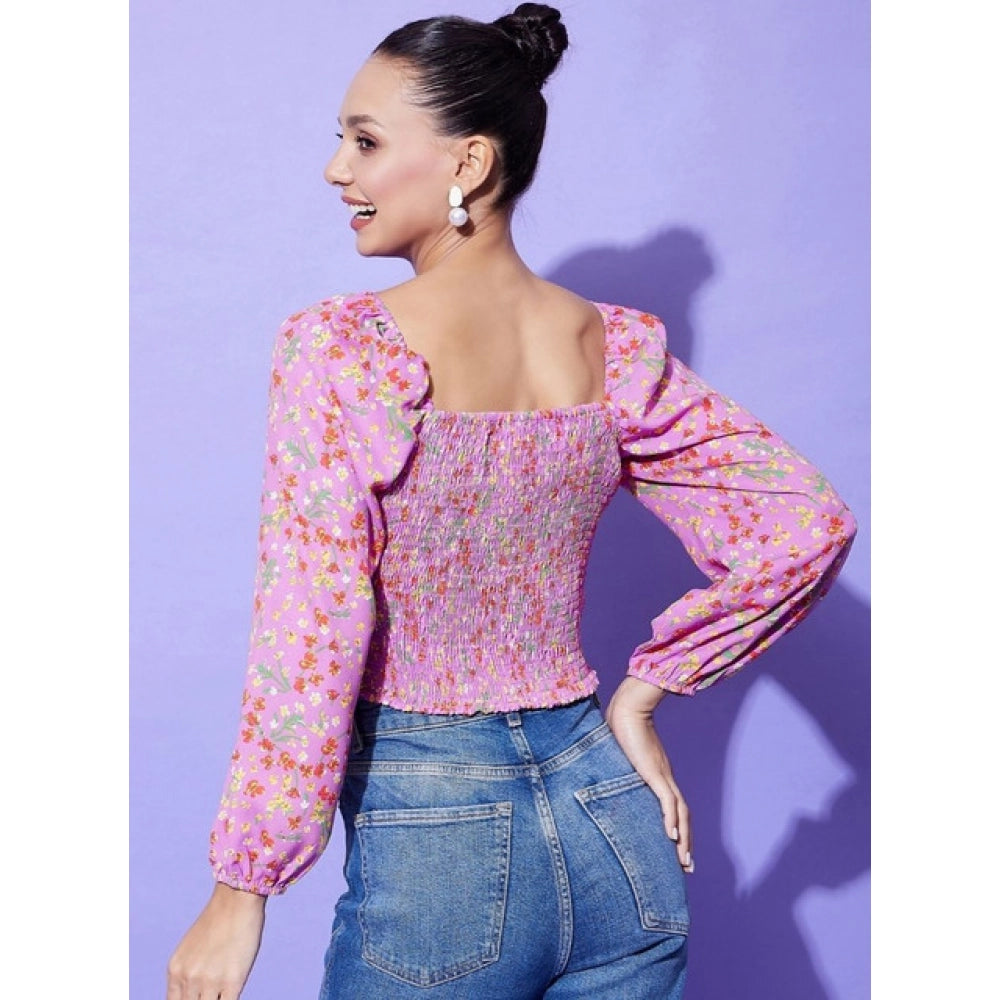 Fashionable Women's Polyester Floral Long Sleeves Top