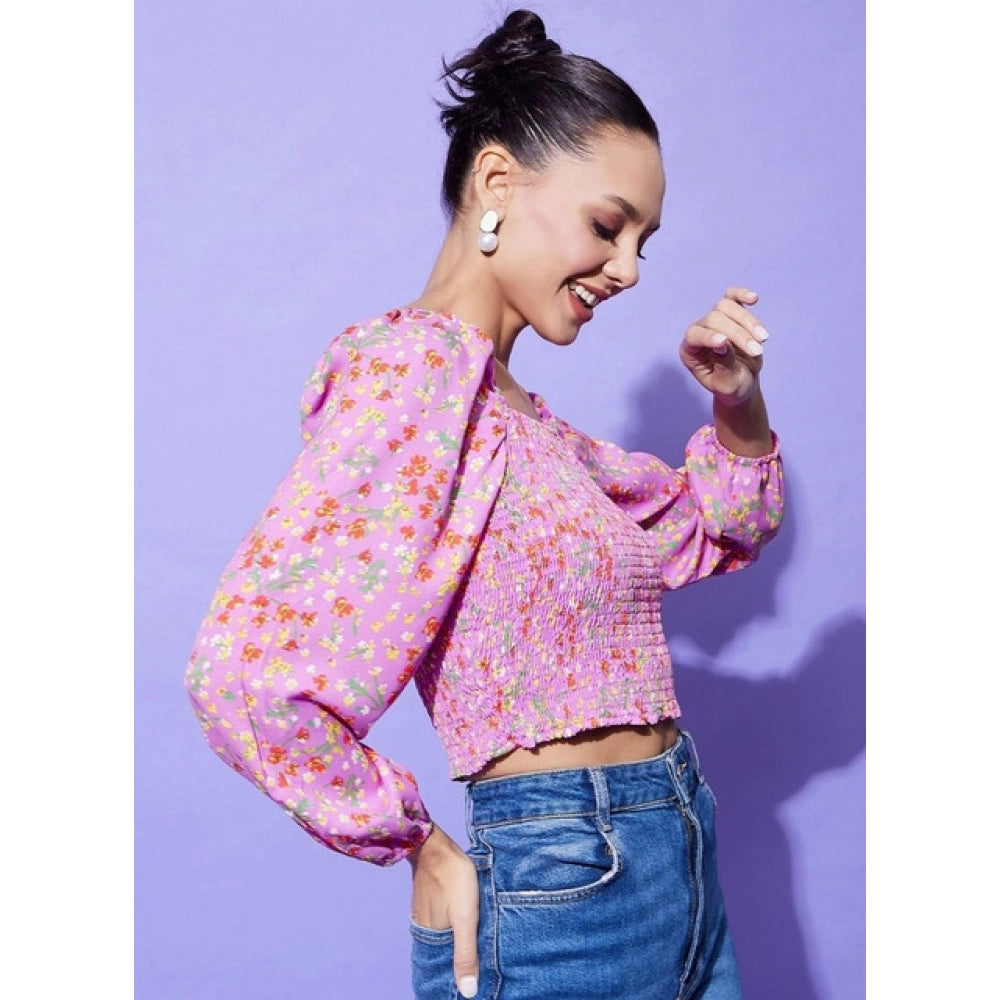 Fashionable Women's Polyester Floral Long Sleeves Top