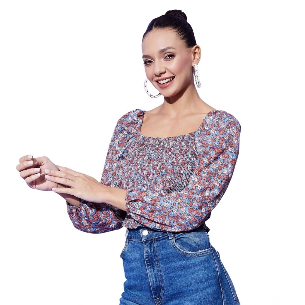 Fashionable Women's Polyester Floral Long Sleeves Top