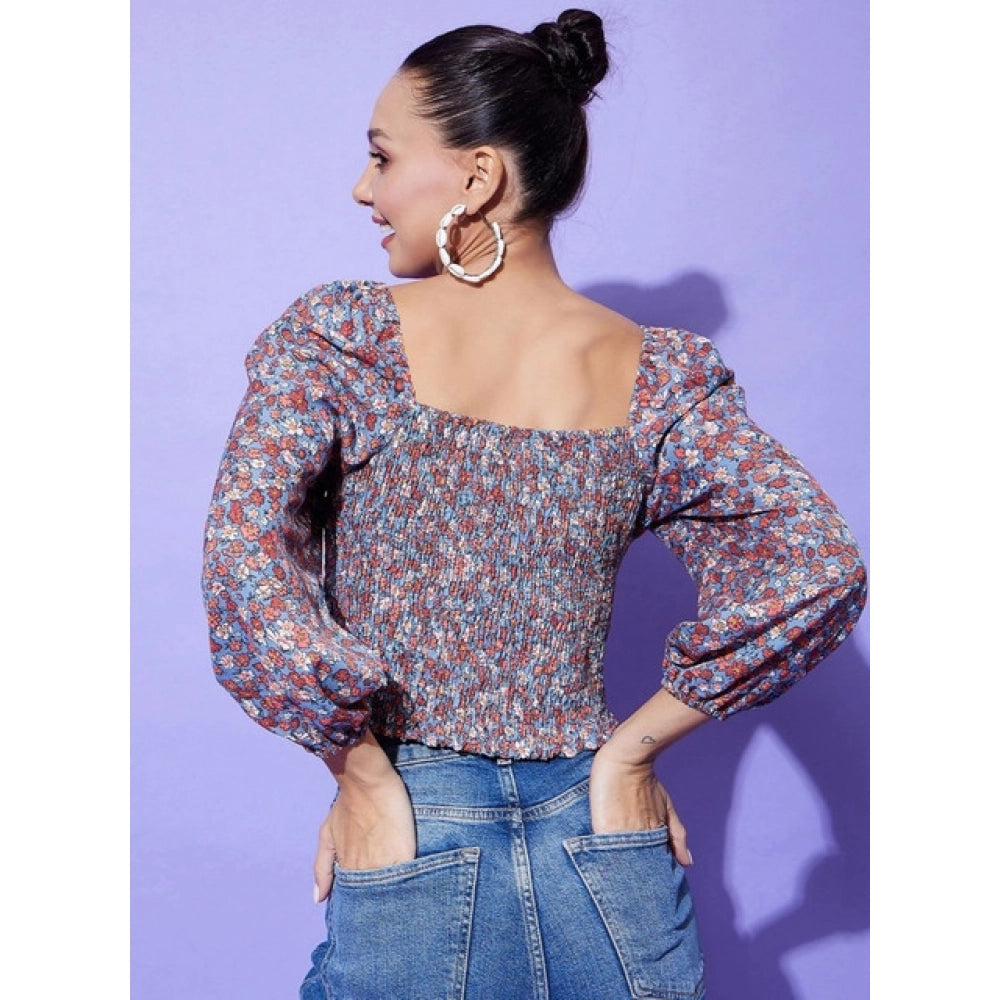 Fashionable Women's Polyester Floral Long Sleeves Top