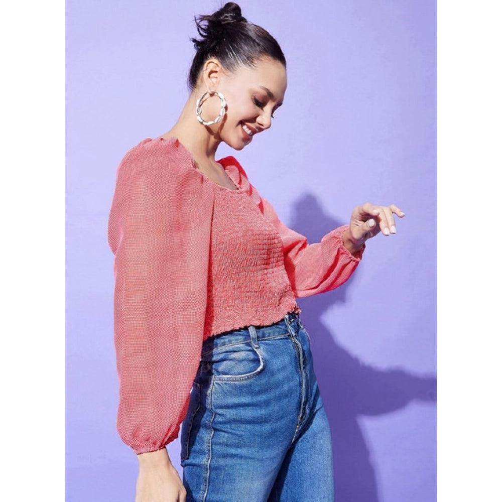 Fashionable Women's Polyester Floral Long Sleeves Top