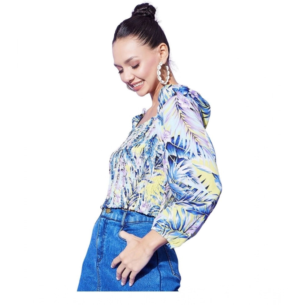 Fashionable Women's Polyester Floral Long Sleeves Top