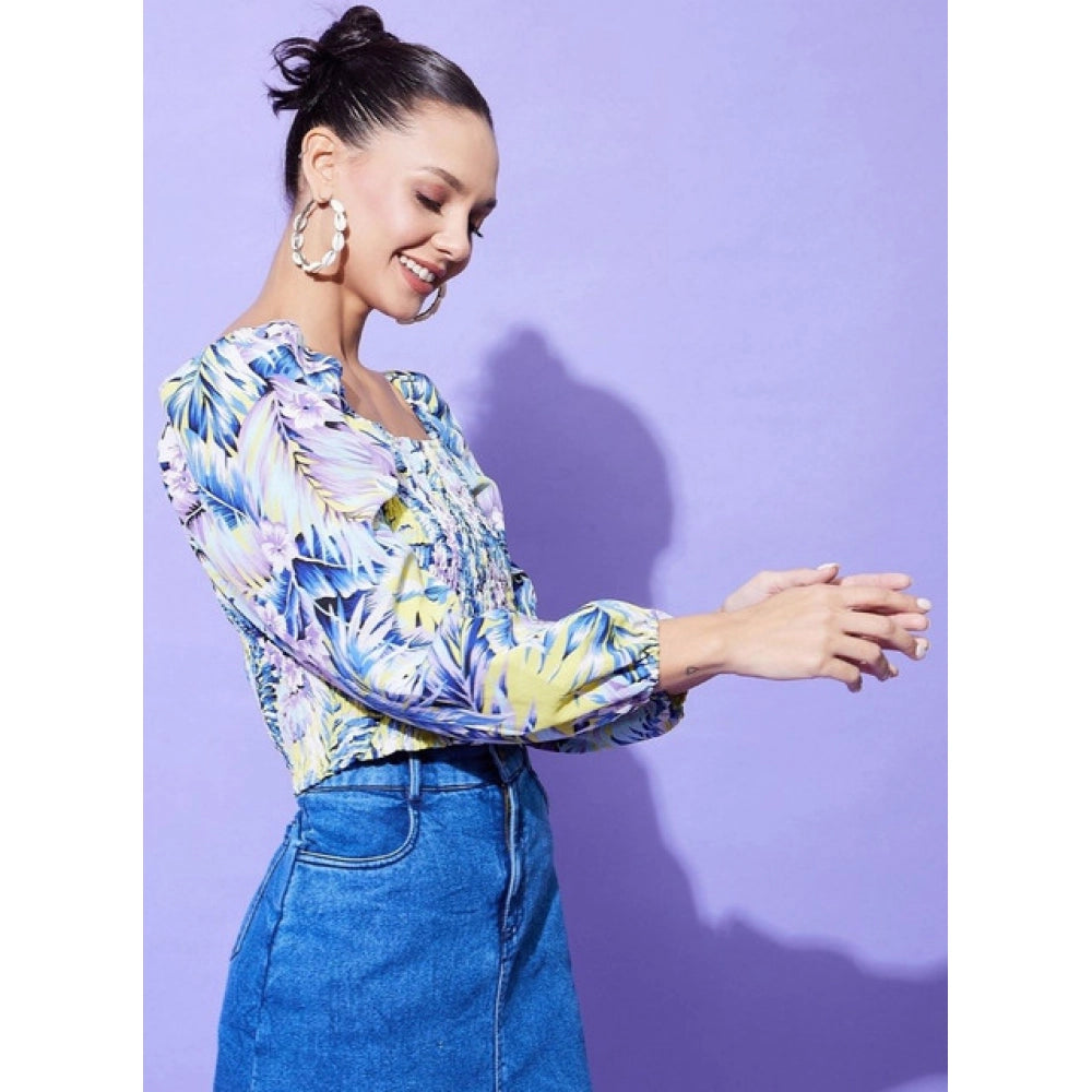 Fashionable Women's Polyester Floral Long Sleeves Top